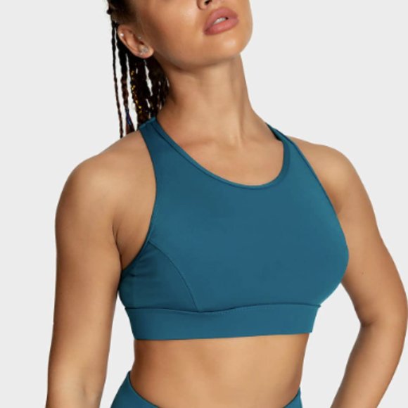 NWOT Teal Sports Bra With Back Pocket - Picture 3 of 7